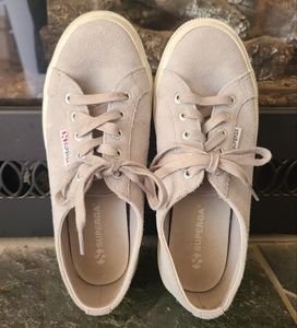 Superga Grey Suede and Leather Lace Up Sneakers size 7.5